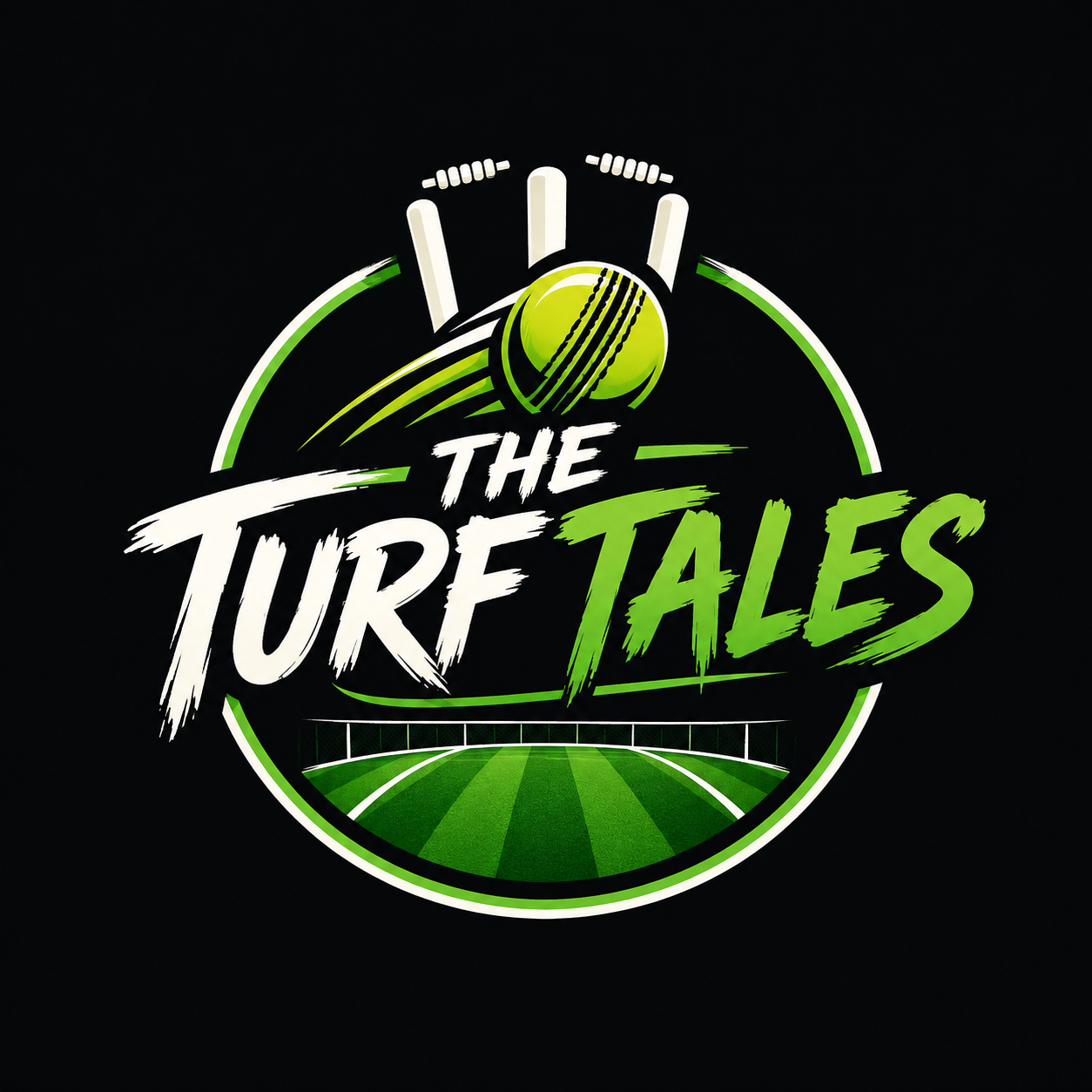 The Turf Tales — box cricket, badminton and pickleball emblem